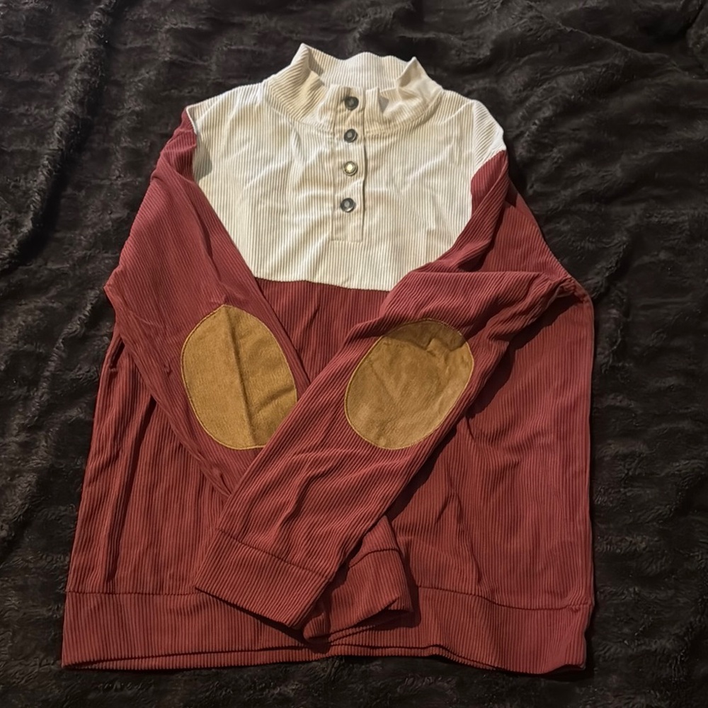 SHEIN Red and Cream Lightweight Shirt Jacket